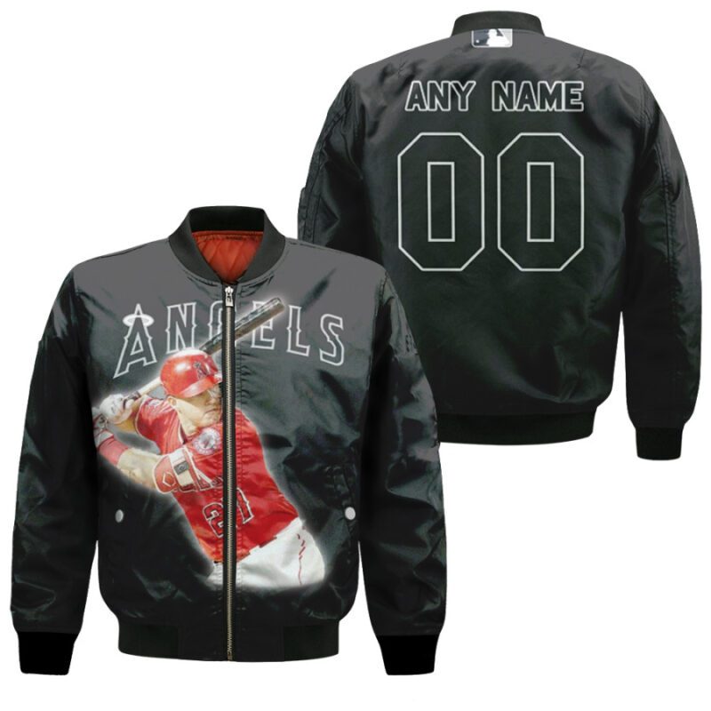 Los Angeles Angels Mike Trout 27 Black Jersey Style Gift With Custom Number Name For Angels Fans Bomber Jacket BJ00144