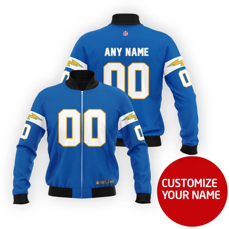 Los Angeles Chargers #00 Personalized Blue Jersey Style Gift With Custom Number Name For Chargers Fans Bomber Jacket BJ03728