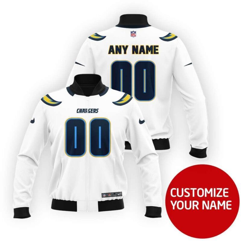 Los Angeles Chargers #00 Personalized White Jersey Style Gift With Custom Number Name For Chargers Fans Bomber Jacket BJ03611