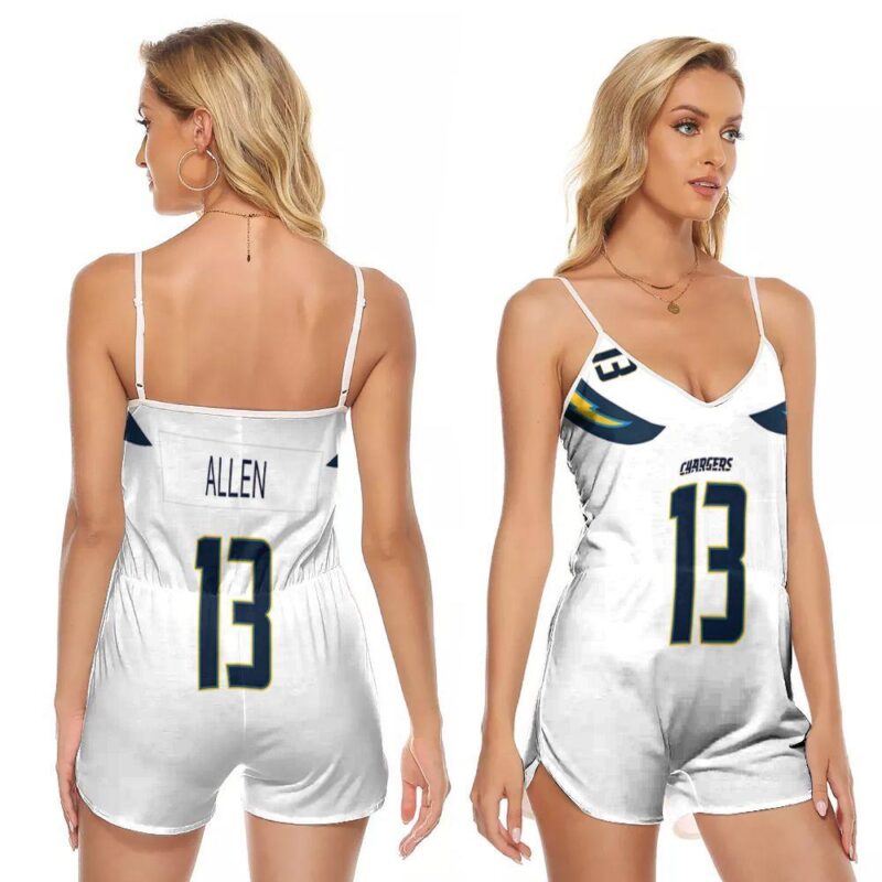 Los Angeles Chargers Keenan Allen 13 NFL American Football Game White Gift For Chargers Fans V-neck Romper Jumpsuit RJ01069