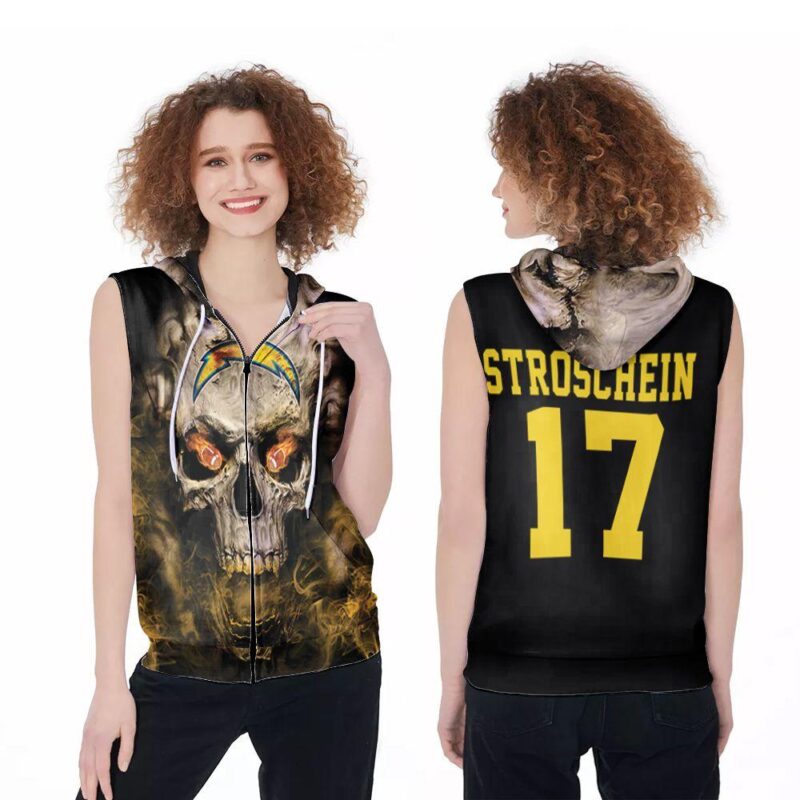 Los Angeles Chargers Stroschenin 17 NFL American Football Team Logo Lava Skull Gift For Los Angeles Chargers Fans Lovers Zip Sleeveless Hoodie ZSH1208