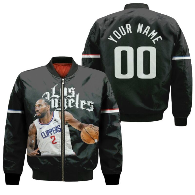 Los Angeles Clippers Kawhi Leonard 2 2020 NBA Black 3D Personalized Gift With Custom Number Name For Clippers Fans Bomber Jacket BJ04188