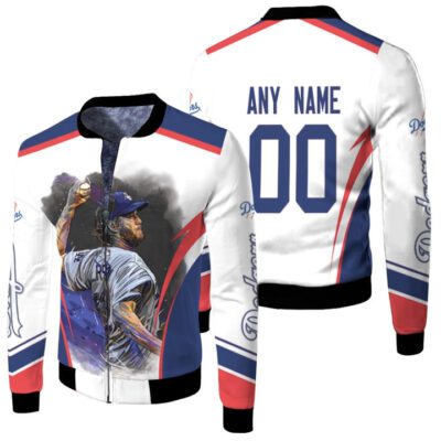 Los Angeles Dodgers Clayton Kershaw 00 MLB Team White Jersey Style Gift With Custom Number Name For Dodgers Fans Fleece Bomber Jacket