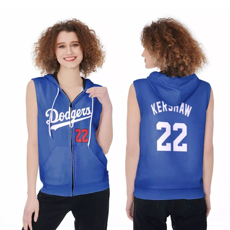 Los Angeles Dodgers Clayton Kershaw 22 Great Player MLB Baseball 2020 MLB Navy Blue Jersey Style Gift For Dodgers Fans Zip Sleeveless Hoodie ZSH0798