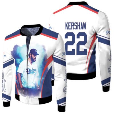 Los Angeles Dodgers Clayton Kershaw 22 MLB Team White Jersey Style Gift For Dodgers Fans Kershaw Fans Fleece Bomber Jacket