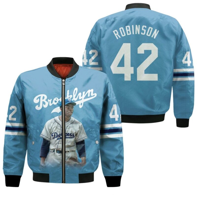 Los Angeles Dodgers Jackie Robinson 42 Brooklyn Alternate Player Light Blue Jersey Gift For Dodgers Fans Bomber Jacket BJ00165