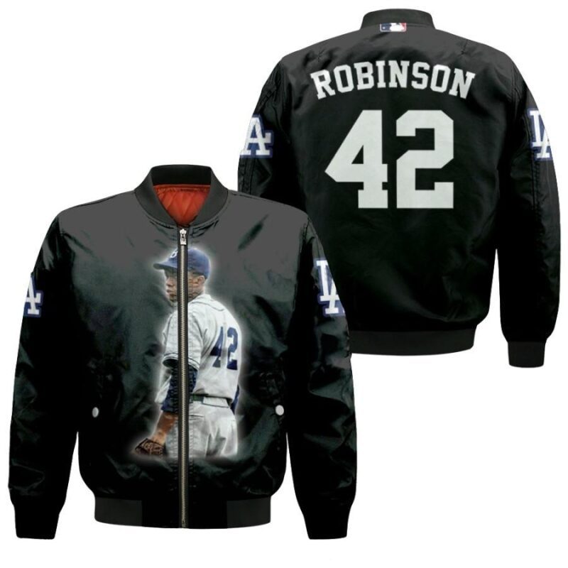 Los Angeles Dodgers Jackie Robinson 42 MLB Great Player Leader Black Gift For Dodgers Fans Bomber Jacket BJ00508