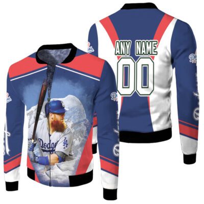 Los Angeles Dodgers Justin Turner 00 MLB Team Blue Jersey Style Gift With Custom Number Name For Dodgers Fans Fleece Bomber Jacket