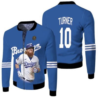 Los Angeles Dodgers Justin Turner 10 MLB Team 2020 Blue Jersey Designed Gift For Dodgers Fans Fleece Bomber Jacket