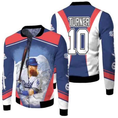 Los Angeles Dodgers Justin Turner 10 MLB Team Blue Jersey Style Gift For Dodgers Fans Turner Fans Fleece Bomber Jacket