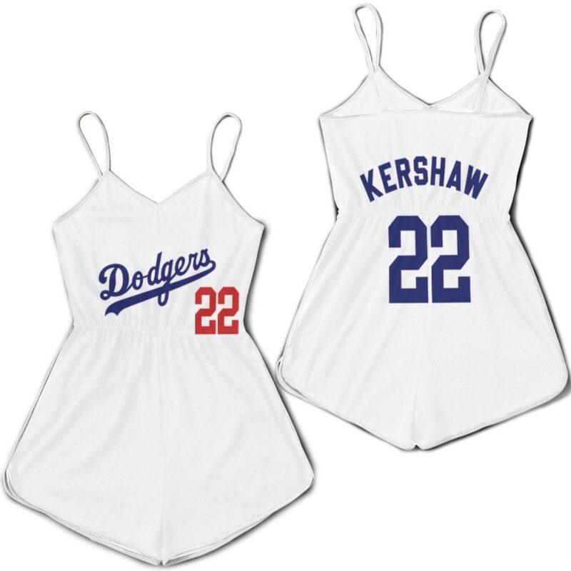 Los Angeles Dodgers Kershaw 22 2020 Championship Golden Edition White Jersey Inspired Style Romper RJ01668