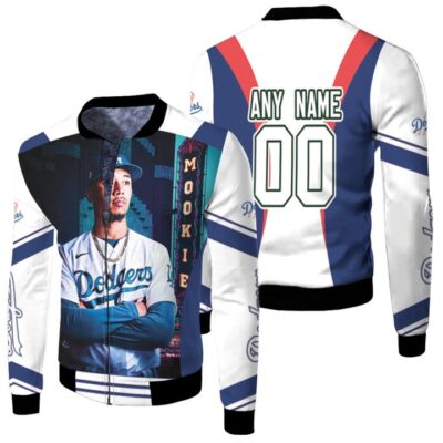Los Angeles Dodgers Mookie Betts 00 Any Name White Jersey Style Gift With Custom Number Name For Dodgers Fans Fleece Bomber Jacket