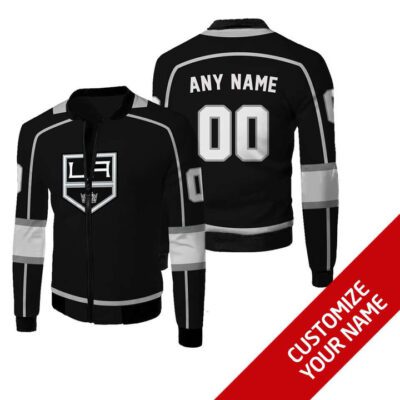 Los Angeles Kings #00 Personalized Black Jersey Style Gift With Custom Number Name For Kings Fans Fleece Bomber Jacket