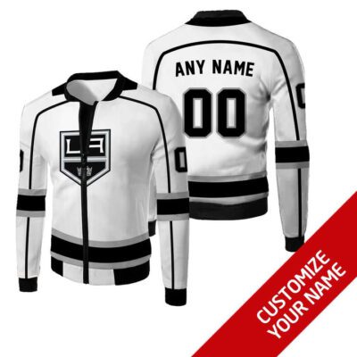 Los Angeles Kings #00 Personalized White Jersey Style Gift With Custom Number Name For Kings Fans Fleece Bomber Jacket