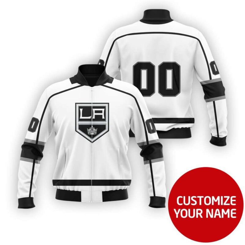 Los Angeles Kings Nhl Hockey Team White Personalized Number Name Jersey Style Gift For Kings Fans Bomber Jacket BJ03681