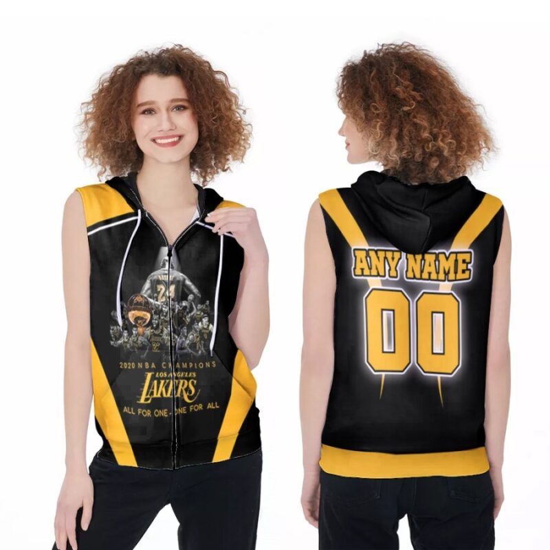 Los Angeles Lakers 2020 NBA Champions All For One One For All 3D Gift With Custom Name Number For Lakers Fans Zip Sleeveless Hoodie ZSH1914