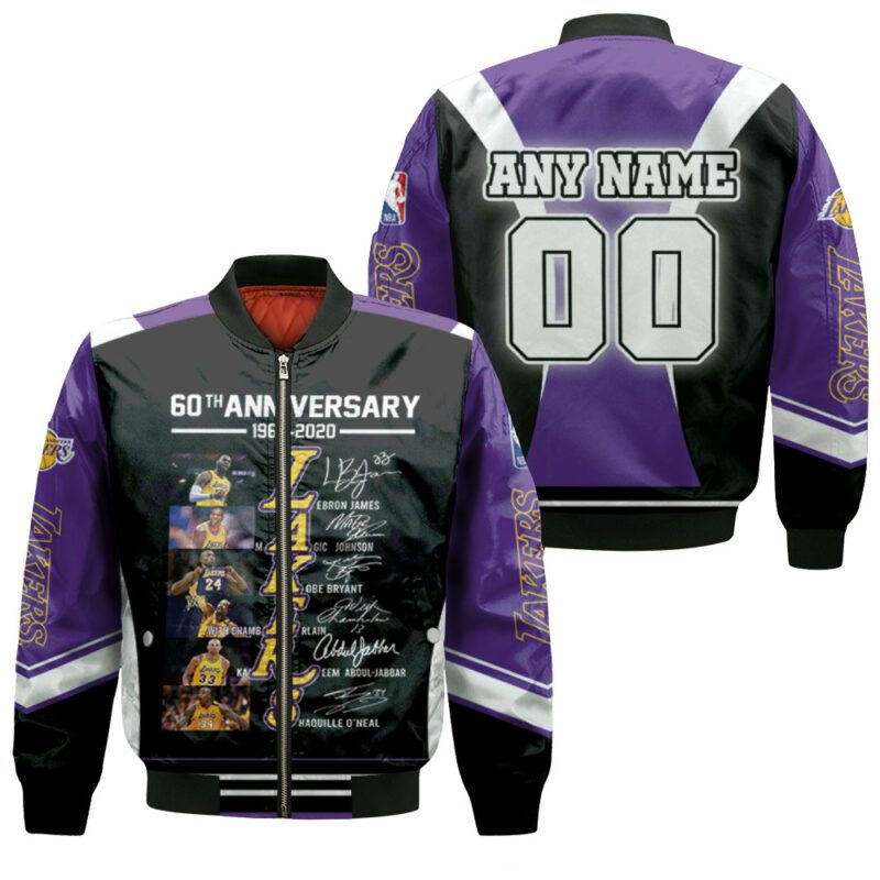 Los Angeles Lakers 60th Anniversary 1960 2020 Lebron James Kobe Bryant NBA Gift With Custom Name Number For Lakers Fans Bomber Jacket BJ00892