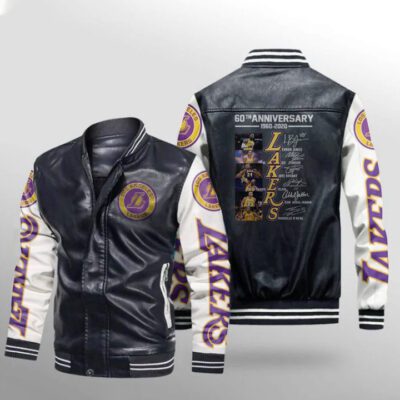 Los Angeles Lakers 60th Anniversary 1960 2020 Legends Signed Gift For Lakers Fans Leather Bomber Jacket LBJ0083