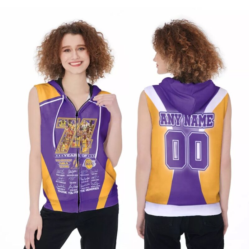 Los Angeles Lakers 74 Years Of Lakers The Greatest Teams Signatures NBA 3D Gift With Custom Name Number For Lakers Fans Zip Sleeveless Hoodie ZSH1922