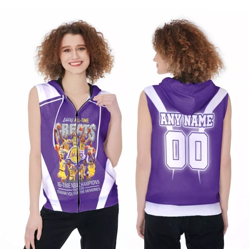 Los Angeles Lakers All-Time 16-Time Champions Thank You For The Memories NBA 3D Custom Name Number For Lakers Fans Zip Sleeveless Hoodie ZSH1902