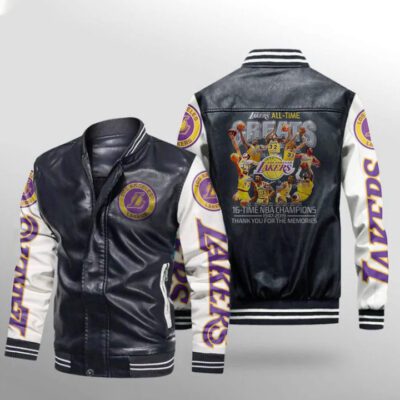 Los Angeles Lakers All Time Greats 16 Times NBA Champions Thank You For The Memories Gift For Lakers Fans Leather Bomber Jacket LBJ0106