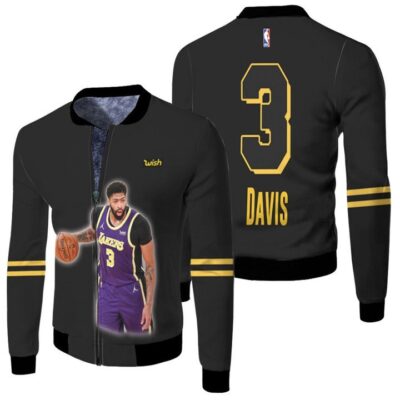 Los Angeles Lakers Anthony Davis 3 NBA Best Legends Basketball Black Gift For Lakers Fans Fleece Bomber Jacket