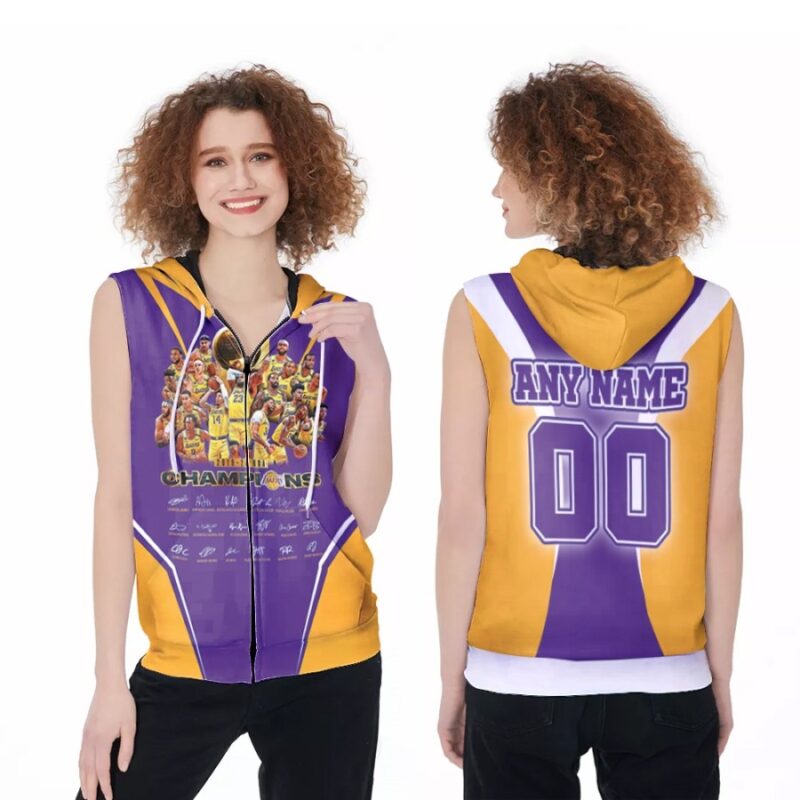 Los Angeles Lakers Champions Legend Team Signatures NBA 3D Designed Allover Gift With Custom Name Number For Lakers Fans Zip Sleeveless Hoodie ZSH1938