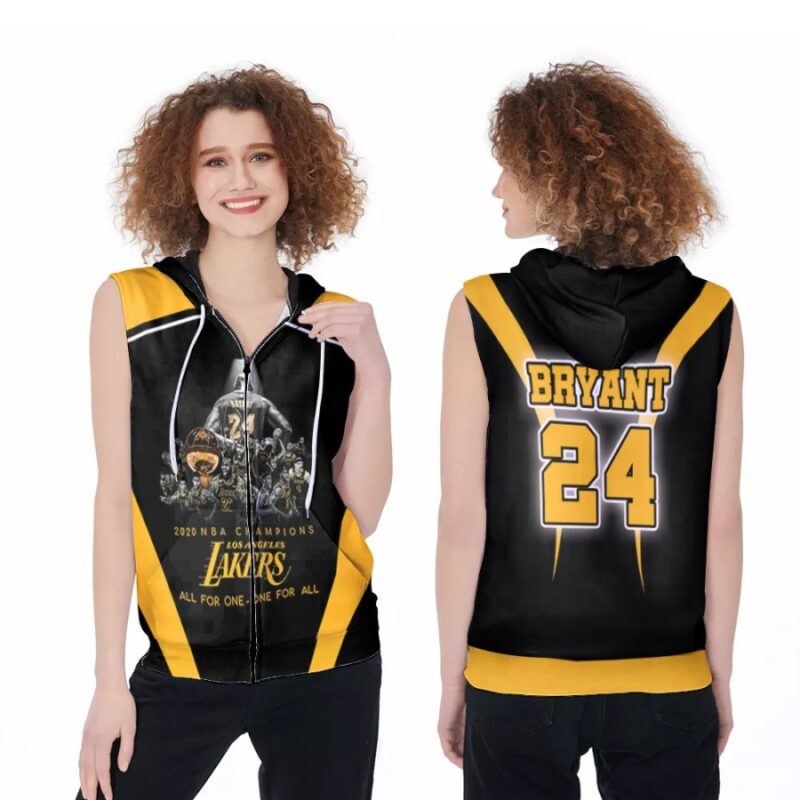 Los Angeles Lakers Kobe Bryant 24 Legendary Captain 2020 NBA Champions All For One One For All 3D Gift For Lakers Fans Zip Sleeveless Hoodie ZSH1917