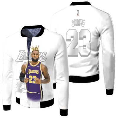 Los Angeles Lakers LeBron James 23 NBA Team White Jersey Designed Gift For Lakers Fans Fleece Bomber Jacket