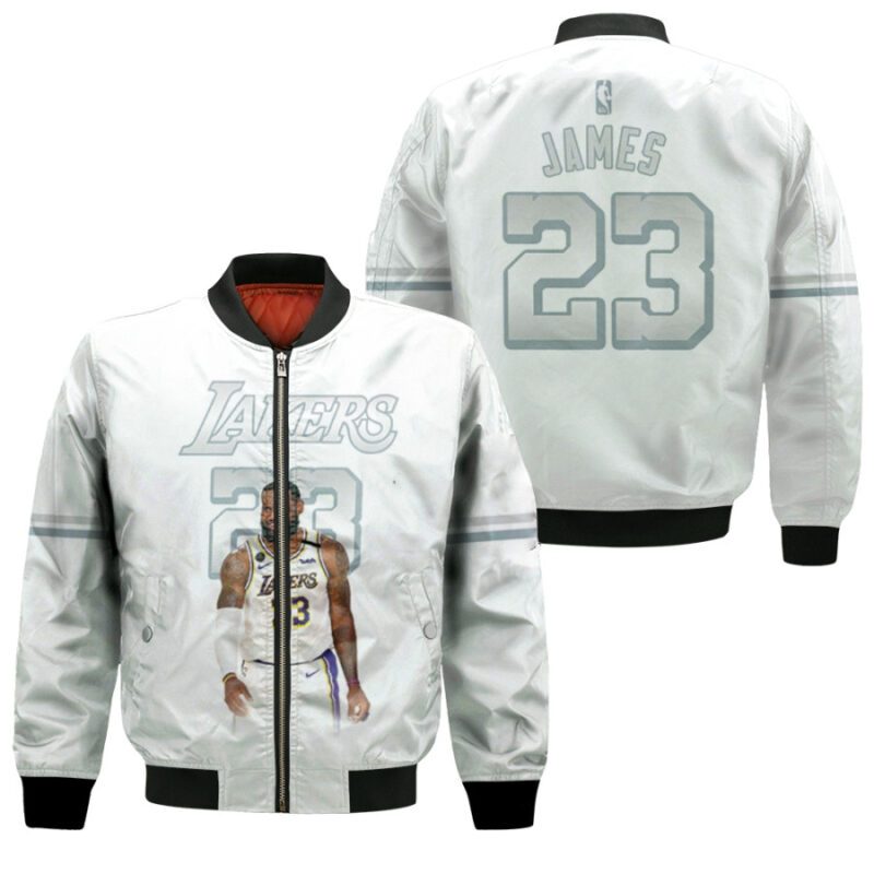 Los Angeles Lakers LeBron James 23 NBA Team White Jersey Gift For Lakers Fans James Fans Bomber Jacket BJ04209