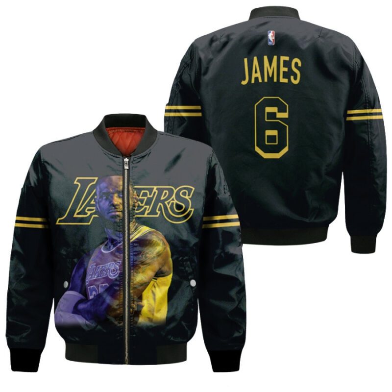 Los Angeles Lakers LeBron James 6 Earned New Number Edition Black Jersey for Lakers Fans LeBron Fans Bomber Jacket BJ00111