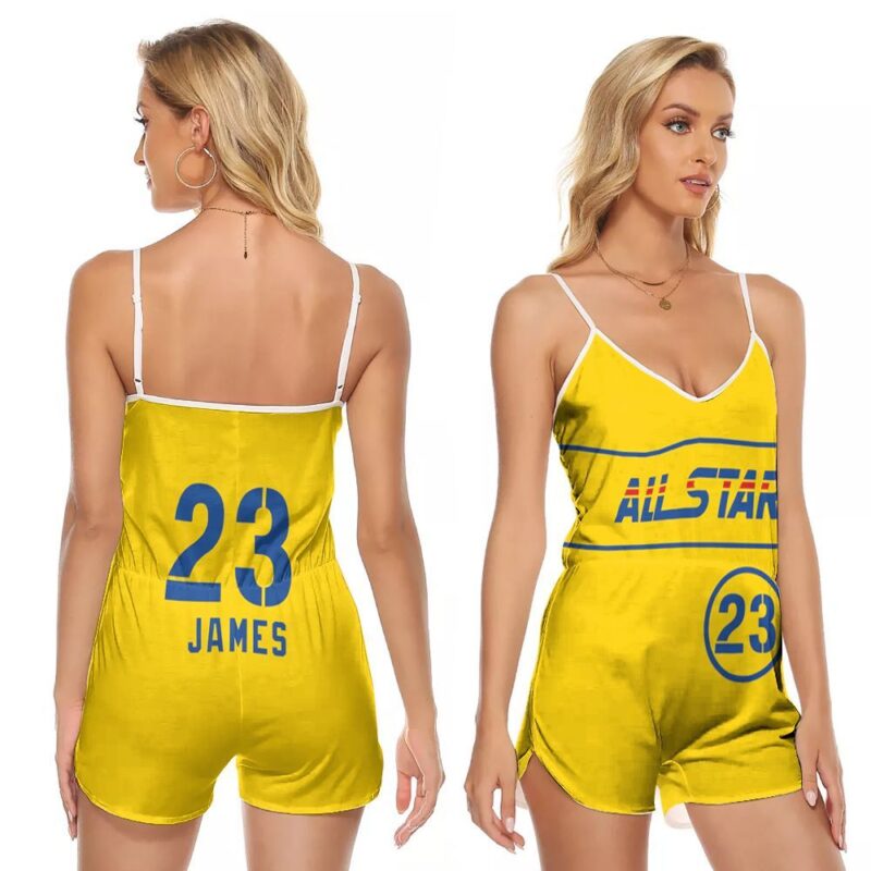 Los Angeles Lakers Lebron James 23 NBA Basketball 2021 AllStar Western Conference Gold Gift For Lakers Fans V-neck Romper Jumpsuit RJ00679