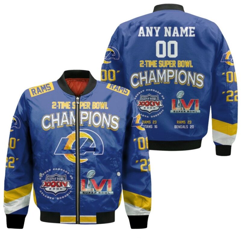 Los Angeles Rams 2-Time Super Bowl Champions 3D Personalized Gift With Custom Name Number For Rams Fans Bomber Jacket BJ04096