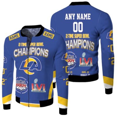 Los Angeles Rams 2-Time Super Bowl Champions 3D Personalized Gift With Custom Name Number For Rams Fans Fleece Bomber Jacket