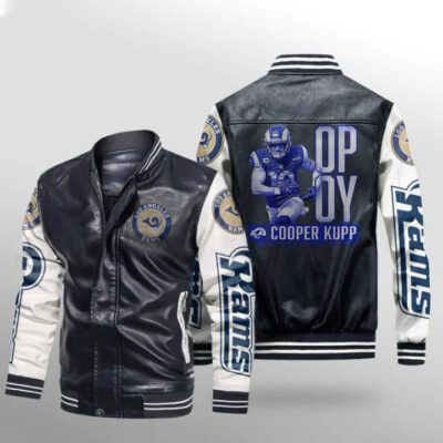 Los Angeles Rams Cooper Kupp 10 2021 NFL Offensive Player of the Year Black Gift For Rams Fans Leather Bomber Jacket LBJ0166