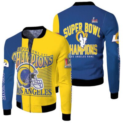 Los Angeles Rams Super Bowl Champions Retro Logo Helmet Gift For Rams Fans Fleece Bomber Jacket