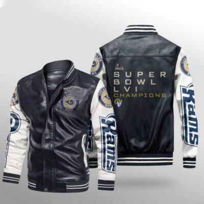 Los Angeles Rams Super Bowl LVI Champions Great Logo Team Black Gift For Rams Fans Leather Bomber Jacket LBJ0177