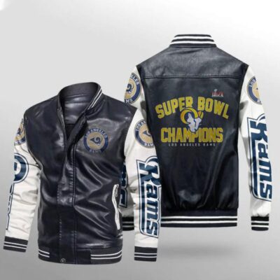 Los Angeles Rams Super Bowl LVI Champions Simple Arch Black Gift For Rams Fans Leather Bomber Jacket LBJ0171