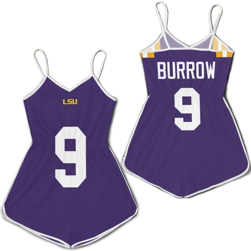 Lsu Tigers And Lady Tigers Lsu Tigers Joe Burrow #9 College University Football Purple Gift For Lsu Fans Romper Jumpsuit RJ05115