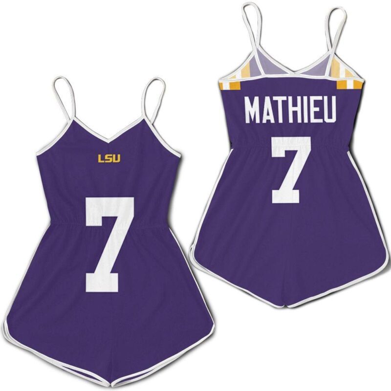 Lsu Tigers And Lady Tigers Lsu Tigers Tyrann Mathieu #7 College University Football Purple Gift For Lsu Fans Romper Jumpsuit RJ00457