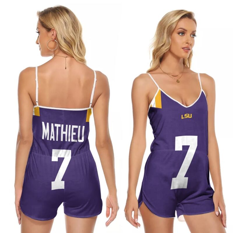 Lsu Tigers And Lady Tigers Lsu Tigers Tyrann Mathieu #7 College University Football Purple Gift For Lsu Fans V-neck Romper Jumpsuit RJ00235