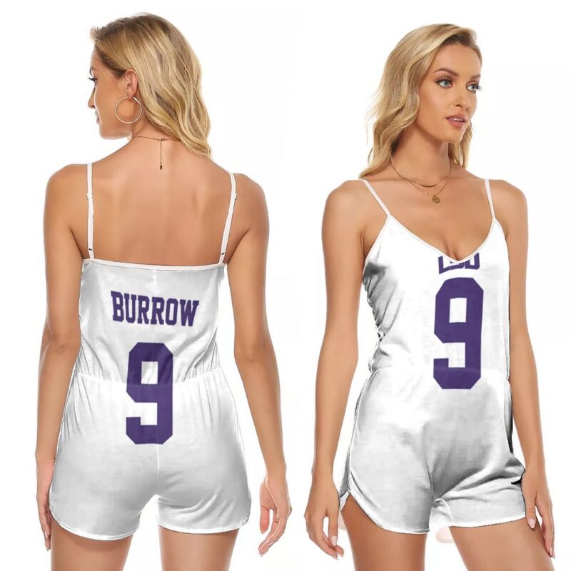 Lsu Tigers Joe Burrow 9 University College Football White Gift For Lsu Fans V-neck Romper Jumpsuit RJ00775