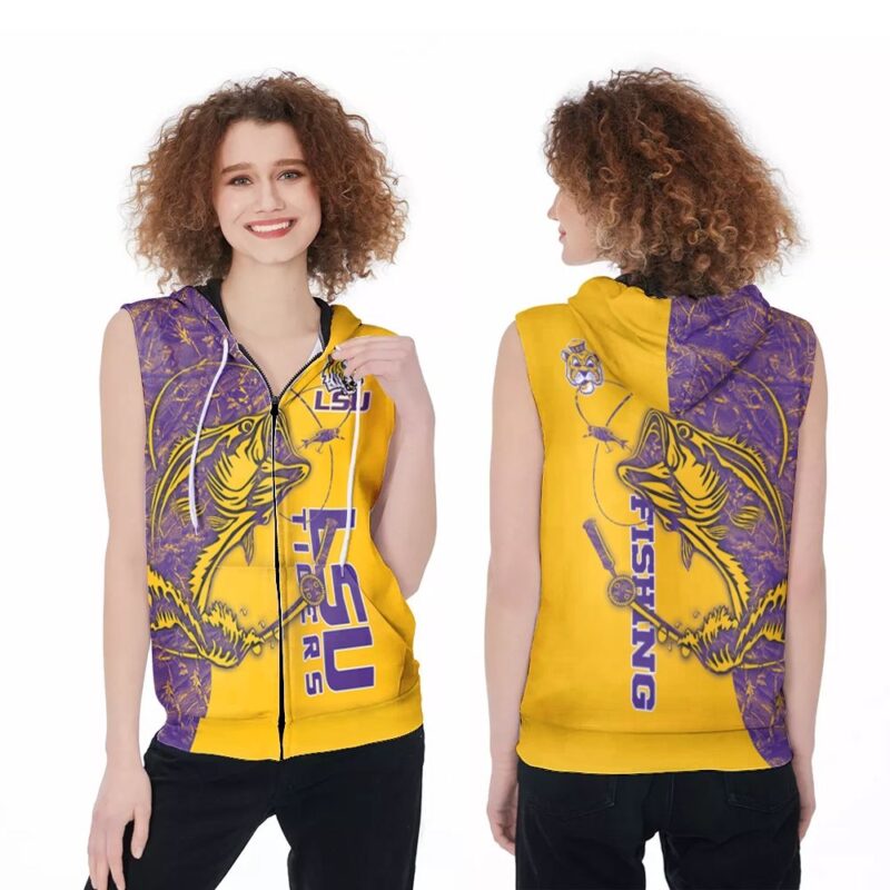 Lsu Tigers NCAA For Tigers Fan Fishing Lover 3D Zip Sleeveless Hoodie ZSH1726
