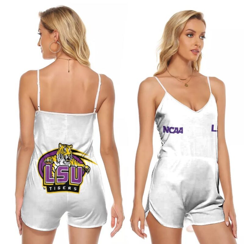 Lsu Tigers Ncaa Classic White With Mascot Logo Gift For Lsu Tigers Fans V-neck Romper Jumpsuit RJ01283