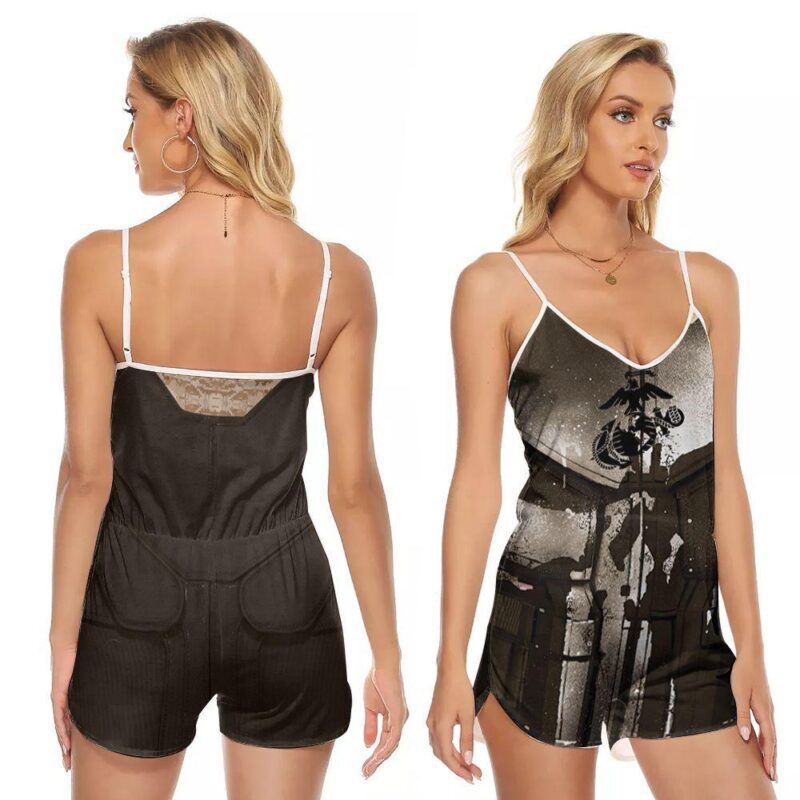 Marine Punisher Skull Armour Gift For Veteran Soldier Warrior Fans Veteran Soldier Warrior Lovers V-neck Romper Jumpsuit RJ00571