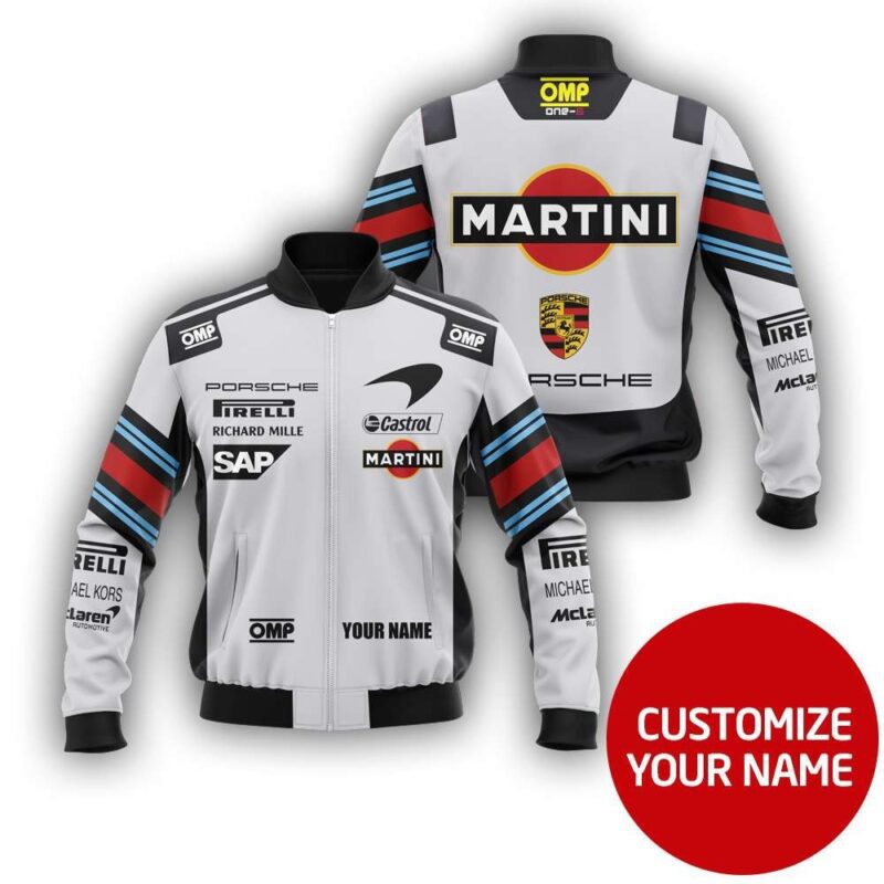 Martini Porsche Auto Racing Team Costume 3D Personalized Design Gift With Custom Name For Martini Fans Bomber Jacket BJ03794