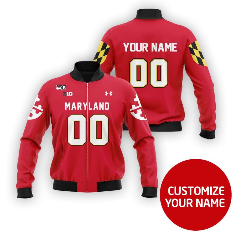 Maryland Terrapins #00 Personalized Red Jersey Style Gift With Custom Number Name For Terrapins Fans Bomber Jacket BJ04016