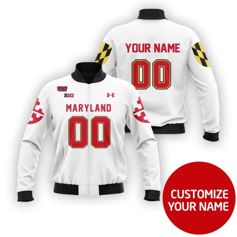 Maryland Terrapins #00 Personalized White Jersey Style Gift With Custom Number Name For Terrapins Fans Bomber Jacket BJ03767