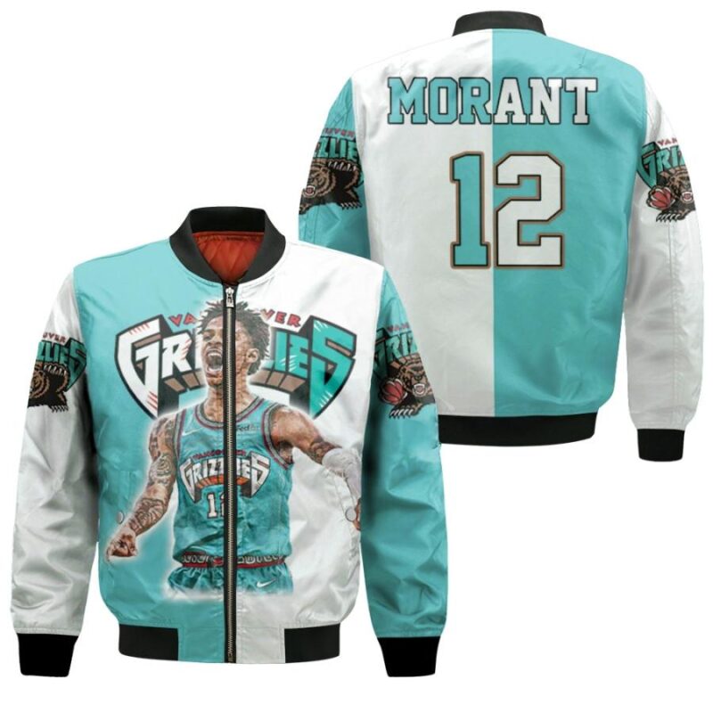 Memphis Grizzlies Ja Morant 12 2020 NBA Legends White Teal Gift For Grizzlies Fans Bomber Jacket BJ03474