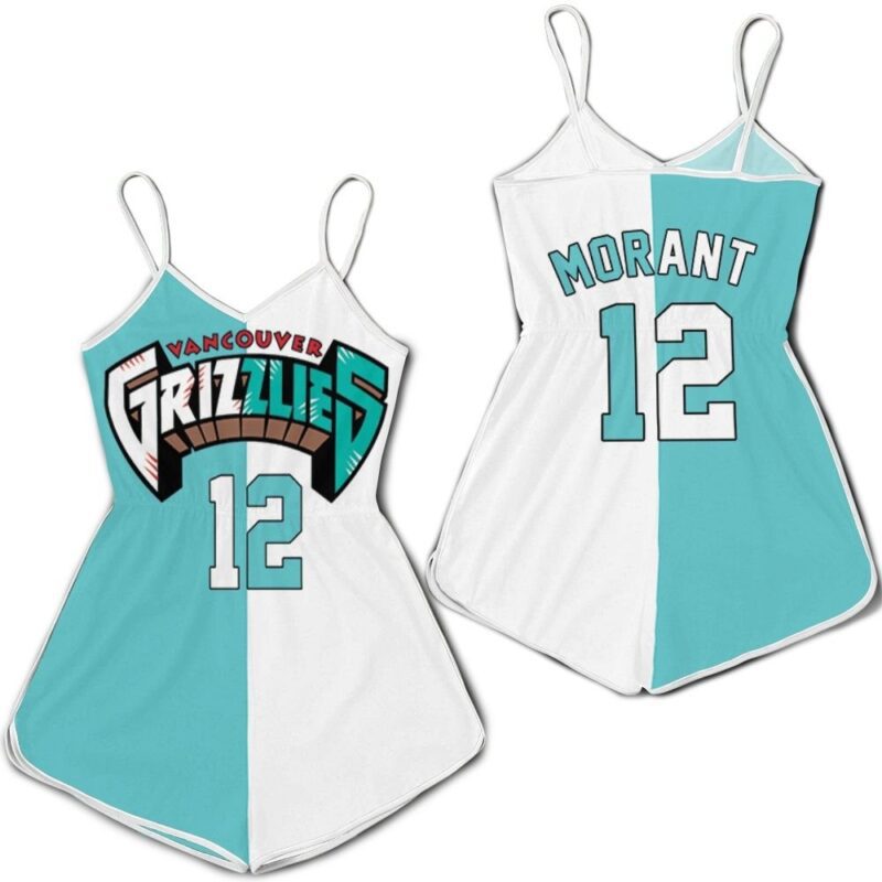 Memphis Grizzlies Ja Morant #12 NBA Great Player 2020 White Teal Gift For Grizzlies Fans Romper Jumpsuit RJ00466